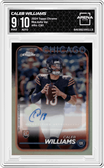 Caleb Williams from the 2024 Topps Chrome set graded by Arena Club and given an overall grade of 9.
