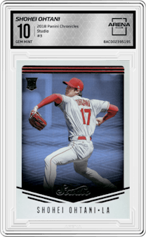 Shohei Ohtani from the 2018 Panini Chronicles set graded by Arena Club and given an overall grade of 10.