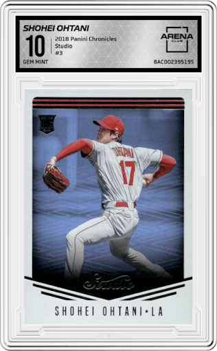 Shohei Ohtani from the 2018 Panini Chronicles set graded by Arena Club and given an overall grade of 10.