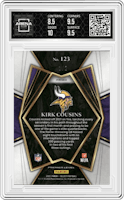 Kirk Cousins from the 2021 Panini Select set featuring a Green/Black Snakeskin parallel graded by Arena Club and given an overall grade of 9.