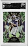 Kirk Cousins from the 2021 Panini Select set featuring a Green/Black Snakeskin parallel graded by Arena Club and given an overall grade of 9.
