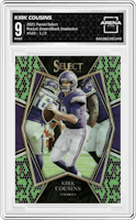 Kirk Cousins from the 2021 Panini Select set featuring a Green/Black Snakeskin parallel graded by Arena Club and given an overall grade of 9.