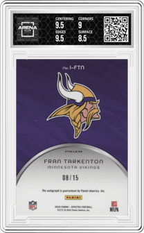Fran Tarkenton from the 2024 Panini Spectra set featuring a Neon Pink parallel graded by Arena Club and given an overall grade of 9.