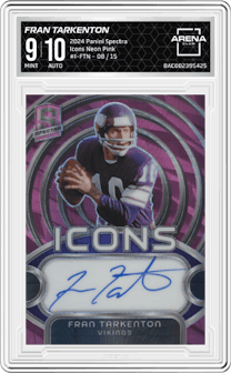 Fran Tarkenton from the 2024 Panini Spectra set featuring a Neon Pink parallel graded by Arena Club and given an overall grade of 9.