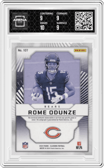 Rome Odunze from the 2024 Panini Illusions set featuring a Purple FOTL parallel graded by Arena Club and given an overall grade of 9.5.