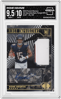 Rome Odunze from the 2024 Panini Illusions set featuring a Purple FOTL parallel graded by Arena Club and given an overall grade of 9.5.