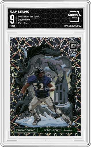 Ray Lewis from the 2022 Panini Donruss Optic set graded by Arena Club and given an overall grade of 9.