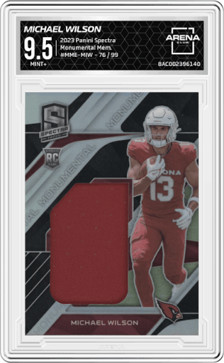 Michael Wilson from the 2023 Panini Spectra set graded by Arena Club and given an overall grade of 9.5.