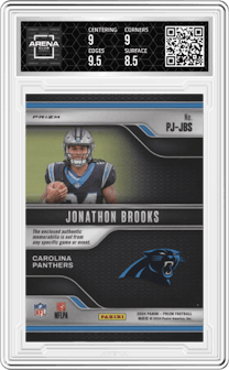 Jonathon Brooks from the 2024 Panini Prizm set graded by Arena Club and given an overall grade of 9.