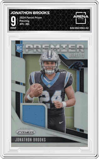 Jonathon Brooks from the 2024 Panini Prizm set graded by Arena Club and given an overall grade of 9.