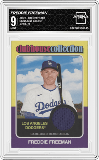 Freddie Freeman from the 2024 Topps Heritage set graded by Arena Club and given an overall grade of 9.