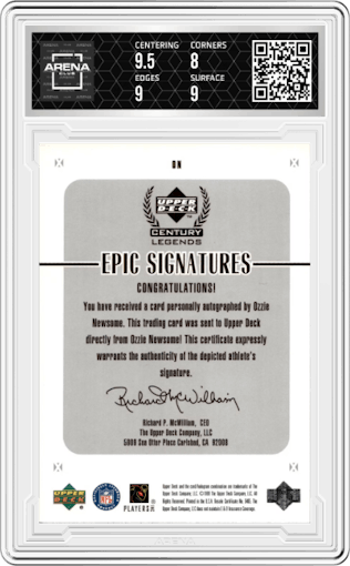 Ozzie Newsome from the 1999 Upper Deck Century Legends set graded by Arena Club and given an overall grade of 8.5.