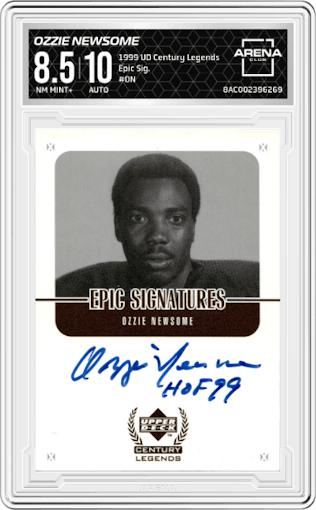 Ozzie Newsome from the 1999 Upper Deck Century Legends set graded by Arena Club and given an overall grade of 8.5.