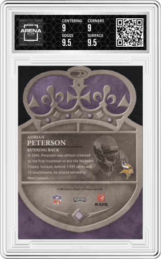 Adrian Peterson from the 2007 Playoff National Convention set graded by Arena Club and given an overall grade of 9.5.
