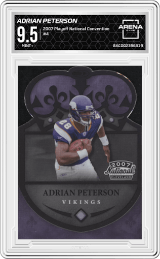 Adrian Peterson from the 2007 Playoff National Convention set graded by Arena Club and given an overall grade of 9.5.