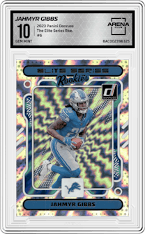 Jahmyr Gibbs from the 2023 Panini Donruss set graded by Arena Club and given an overall grade of 10.