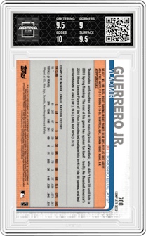 Vladimir Guerrero Jr. from the 2019 Topps Complete Set set graded by Arena Club and given an overall grade of 9.5.