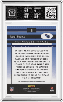 Jevon Kearse from the 2022 Panini Donruss set graded by Arena Club and given an overall grade of 9.