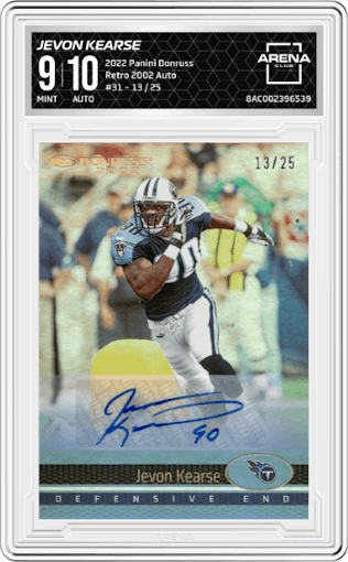 Jevon Kearse from the 2022 Panini Donruss set graded by Arena Club and given an overall grade of 9.