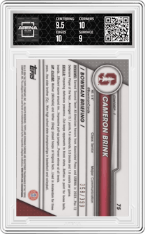 Cameron Brink from the 2023-24 Bowman U Chrome set featuring a  Purple Refractor parallel graded by Arena Club and given an overall grade of 9.5.