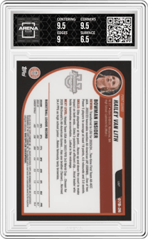 Hailey Van Lith from the 2023-24 Bowman U Chrome set featuring a X-Fractor parallel graded by Arena Club and given an overall grade of 7.