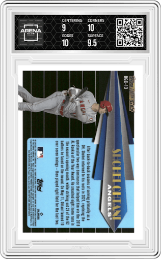 Shohei Ohtani from the 2021 Topps Chrome Update   set graded by Arena Club and given an overall grade of 9.5.