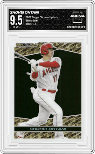 Shohei Ohtani from the 2021 Topps Chrome Update   set graded by Arena Club and given an overall grade of 9.5.