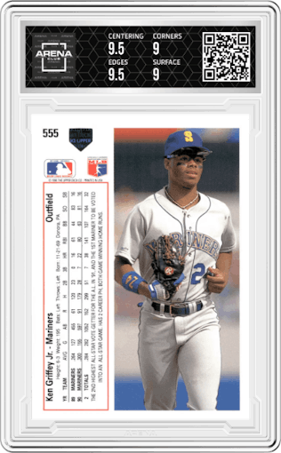 Ken Griffey Jr. from the 1991 Upper Deck set graded by Arena Club and given an overall grade of 9.5.