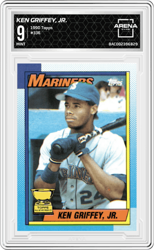 Ken Griffey, Jr. from the 1990 Topps set graded by Arena Club and given an overall grade of 9.