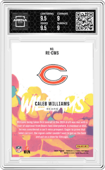 Caleb Williams from the 2024 Panini Rookies & Stars set graded by Arena Club and given an overall grade of 9.5.