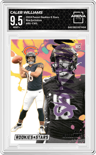 Caleb Williams from the 2024 Panini Rookies & Stars set graded by Arena Club and given an overall grade of 9.5.