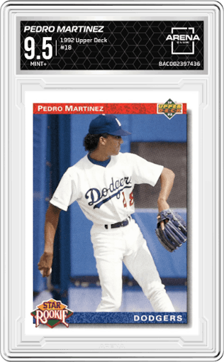 Pedro Martinez from the 1992 Upper Deck set graded by Arena Club and given an overall grade of 9.5.