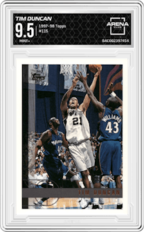 Tim Duncan  from the 1997-98 Topps  set graded by Arena Club and given an overall grade of 9.5.