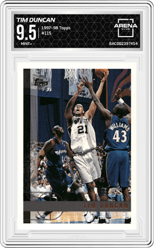 Tim Duncan  from the 1997-98 Topps  set graded by Arena Club and given an overall grade of 9.5.