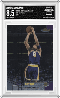 Kobe Bryant from the 1999-00 Topps Finest set featuring a W/ Coating parallel graded by Arena Club and given an overall grade of 8.5.