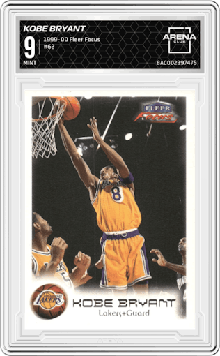 Kobe Bryant from the 1999-00 Fleer Focus set graded by Arena Club and given an overall grade of 9.