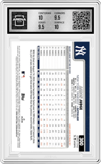 Aaron Judge from the 2025 Topps set graded by Arena Club and given an overall grade of 10.
