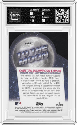 Christian Encarnacion-Strand  from the 2024 Topps Big League set graded by Arena Club and given an overall grade of 9.5.