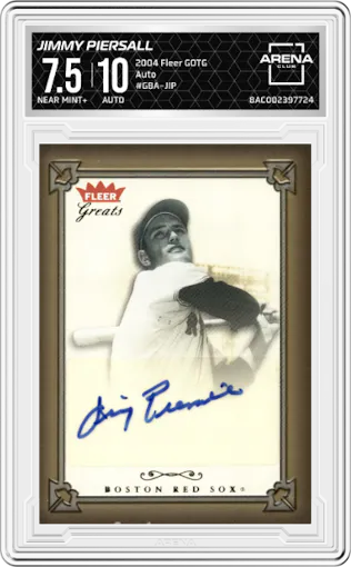 Jimmy Piersall from the 2004 Fleer Greats of the Game set graded by Arena Club and given an overall grade of 7.5.
