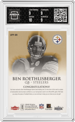 Ben Roethlisberger from the 2006 Fleer Ultra set graded by Arena Club and given an overall grade of 9.5.