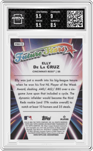 Elly De La Cruz from the 2024 Topps Chrome Update set graded by Arena Club and given an overall grade of 9.