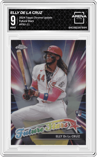 Elly De La Cruz from the 2024 Topps Chrome Update set graded by Arena Club and given an overall grade of 9.