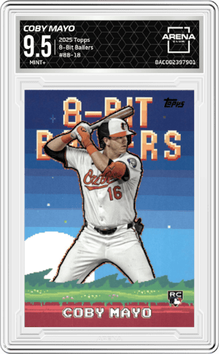 Coby Mayo from the 2025 Topps set graded by Arena Club and given an overall grade of 9.5.