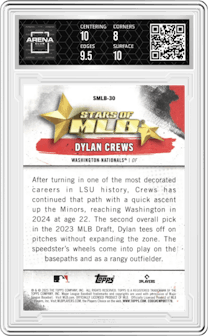 Dylan Crews from the 2025 Topps set graded by Arena Club and given an overall grade of 8.5.