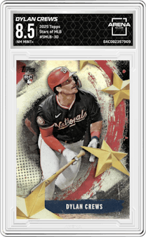 Dylan Crews from the 2025 Topps set graded by Arena Club and given an overall grade of 8.5.