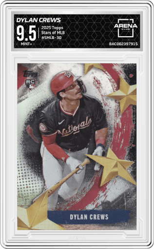 Dylan Crews from the 2025 Topps set graded by Arena Club and given an overall grade of 9.5.