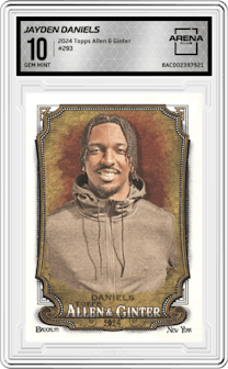 Jayden Daniels from the 2024 Topps Allen & Ginter set graded by Arena Club and given an overall grade of 10.