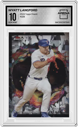 Wyatt Langford from the 2024 Topps Finest set graded by Arena Club and given an overall grade of 10.