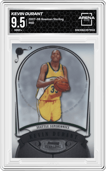 Kevin Durant from the 2007-08 Bowman Sterling set graded by Arena Club and given an overall grade of 9.5.