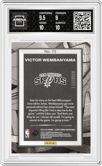 Victor Wembanyama from the 2023-24 Panini Court Kings set graded by Arena Club and given an overall grade of 9.5.